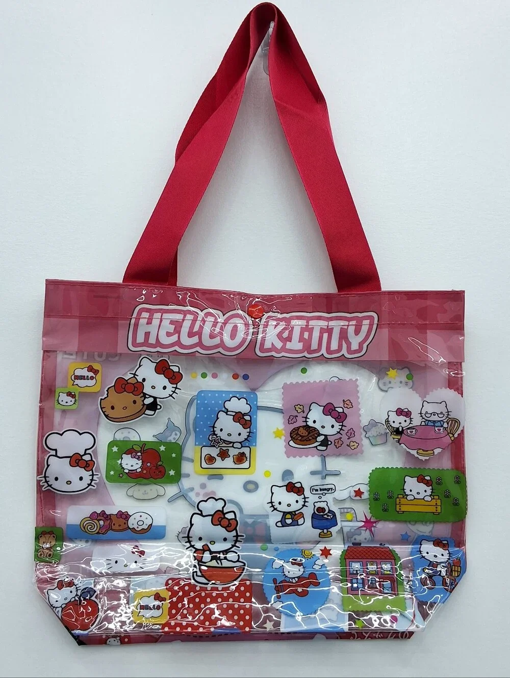 Hello Kitty Mini Clear PVC Tote Bag Kawaii Shoulder Bag Snap Closure, New